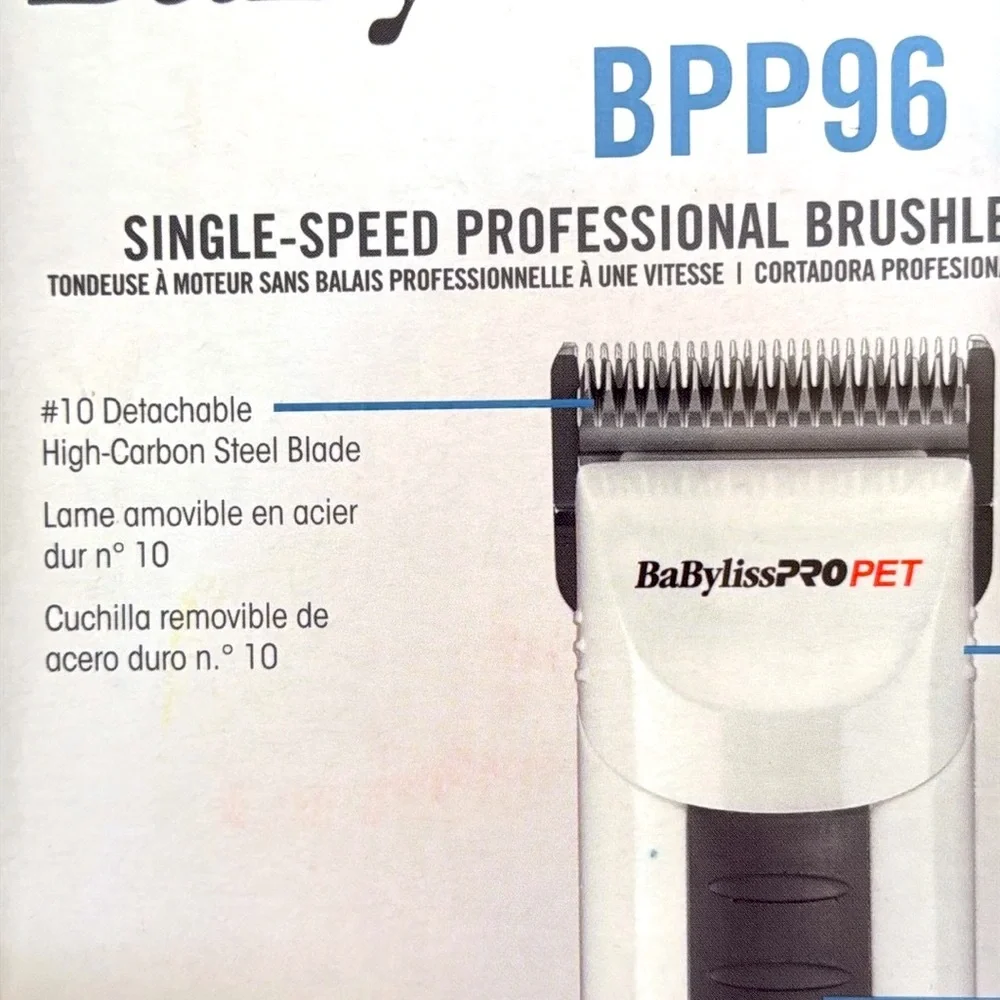 BabylissPRO PET Clipper. Lightweight. 10’ tangle free cord, 4 comb attachments.